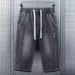 Elastic Waist 2025 Summer Thin Denim Shorts Men's Trendy Versatile Seven-Point Comfortable Breathable 7-Point Pants Men_viptrois.com