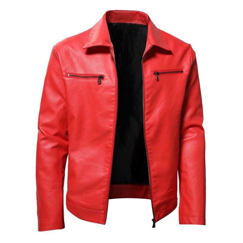 Suitable For All Seasons Men's Fashion Slim Fit Motorcycle PU Leather Jacket Trendy P60_viptrois.com