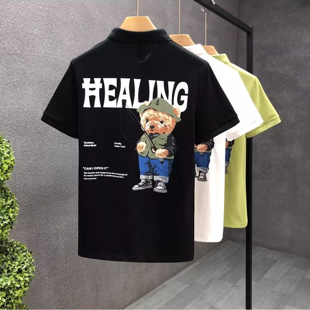 Men's Clothing Summer Cartoon Print Polo Shirt For Men Slim Fit Short Sleeve Turn Down Collar Casual Top Trendy Half Sleeve_viptrois.com