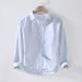 Men's Clothing Thin Shirt Long Sleeved Casual Loose Cotton And Linen Shirt Linen Fabric Top_viptrois.com