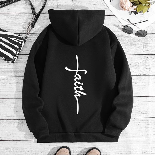 Men's Clothing sweatshirt faith fashion printed hooded back collar plus velvet sweatshirt_viptrois.com