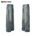 Men's Clothing Retro Vintage Washed Jeans Men And Women Loose Baggy Wide Leg Clean Fit Pants Trendy Brand_viptrois.com
