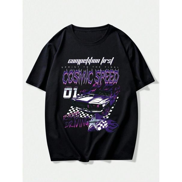 ROMWE MEN Street Life Hombres Camiseta Impresa Con Diseño De Auto_viptrois.com