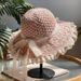 Women's Straw Hats Lace Edge Foldable Straw Hat For Women Summer Hand Woven Hollow Bow Sun Hat Sun Protection Beach Hat_viptrois.com