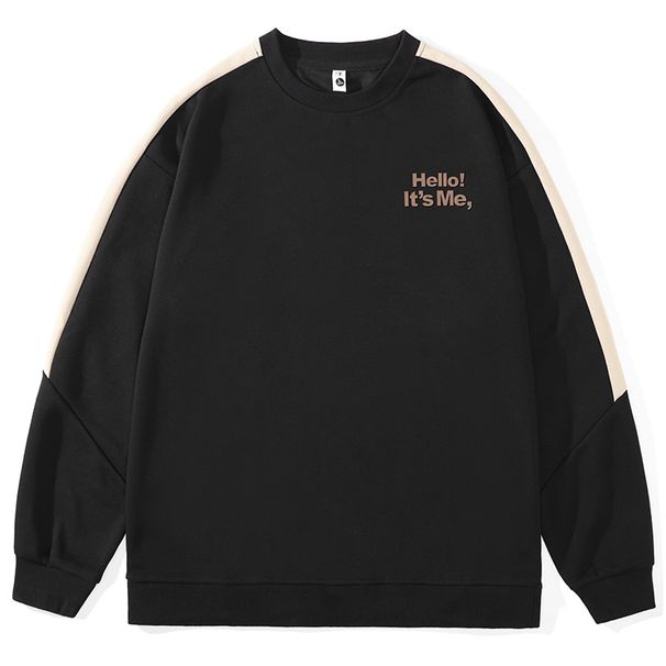 F5705#Plus Size Men's Autumn New 330G Crew Neck Sweatshirt Loose Fit Versatile Color Block Printed Top_viptrois.com