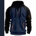 Men's Color-Block Zip-Up Hoodie - Oversized Casual Pullover With Contrast Sleeves & Pocket Details_viptrois.com