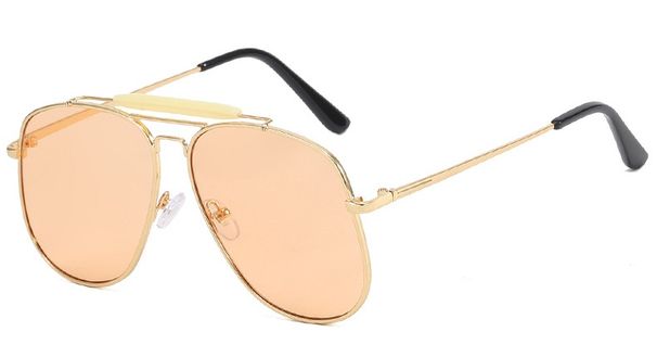Pilotensonnenbrille Mit Metallrahmen Für Damen, Doppelsteg, Champagner-Sonnenbrille, Damen, Luxuriös, Quadratisch, Klar, Übergröße_viptrois.com