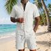 Men's Linen Short Sleeve Shirt And Shorts Set - Retro Casual Pure Color Summer Outfit_viptrois.com