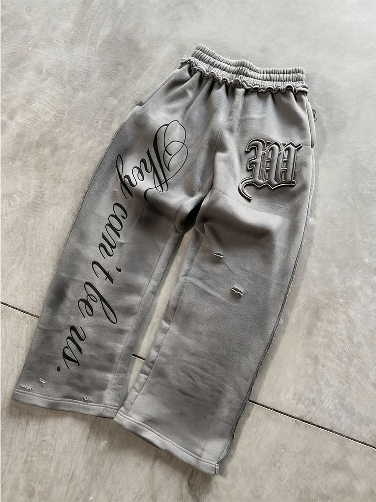 Men's Fashion Hoodie And Ripped Straight Leg Pants Set Trendy Streetwear Zip Up Double Hood Sweatshirt_viptrois.com