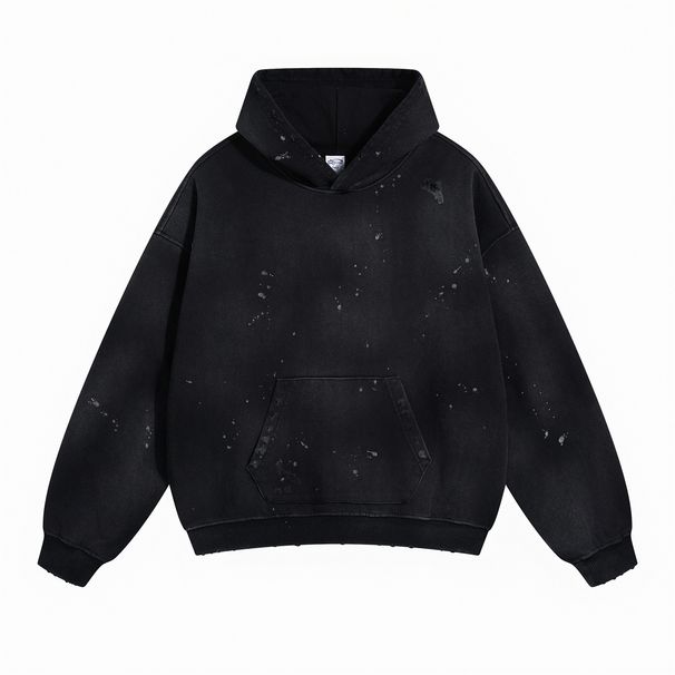 Vintage Washed Hoodie – Oversized 450g Cotton Streetwear Sweatshirt With Spray Dye & Distressed Details_viptrois.com
