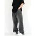 Vintage-Inspired High-Waisted Straight Leg Jeans Relaxed Fit Smoky Grey Washed Denim Elastic Waistband Floor-Length Hem for Men And Women_viptrois.com