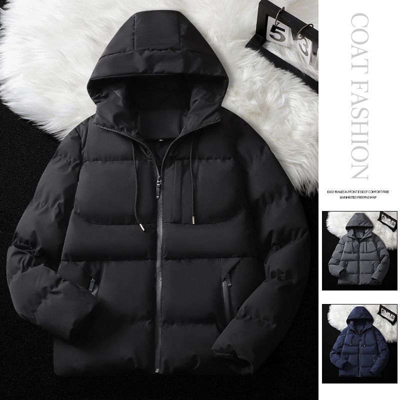 New Men's Thickened Jacket Trendy Autumn And Winter Hooded Short Workwear Bread Down Cotton Coat_viptrois.com
