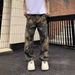Premium Products High Street Washed Vibe Style Loose Splicing Camouflage Camouflage Leaf Print Lumberjack Outfit Looks Jeans Men_viptrois.com