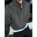 Dark Gray Sweater Men's Spring And Autumn High-end Inner Long-sleeved Bottoming Shirt American Retro Lapel Jacket_viptrois.com