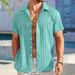 Men's Short Sleeve Casual Shirt – Lightweight V-Neck, Single-Breasted (Pink/Red/Lake Blue/Black/Khaki, S-XXL)_viptrois.com