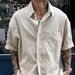 Breathable Linen-Blend Workwear Set - Men's Casual Short Sleeve Shirt With Matching Shorts_viptrois.com