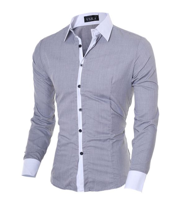 Men's Slim Fit Casual Fashion Shirt Color Blocked Square Neck Long Sleeve 2024 New Style Foreign Trade_viptrois.com