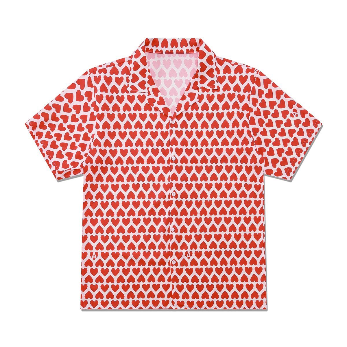 Men's Clothing Ins High Street Light Luxury Love Shirt Short Sleeve Men Spring And Summer Teenagers Casual Couple Collar Shirt_viptrois.com