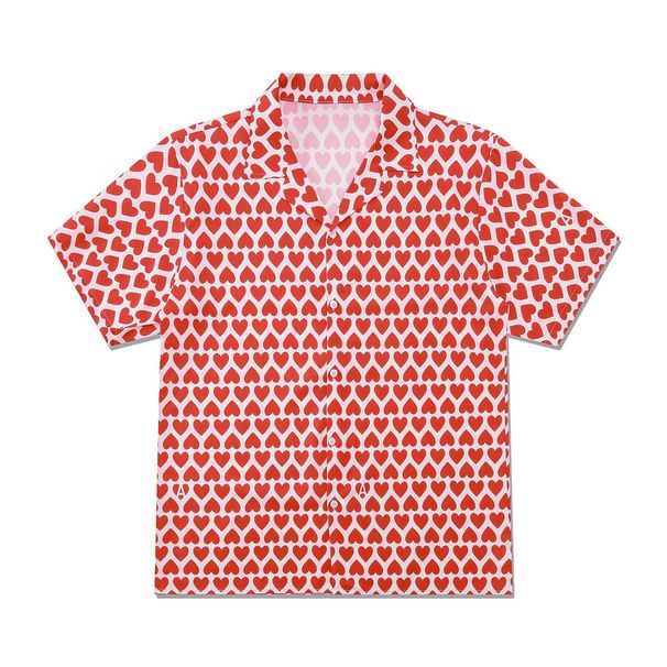 Men's Clothing Ins High Street Light Luxury Love Shirt Short Sleeve Men Spring And Summer Teenagers Casual Couple Collar Shirt_viptrois.com