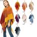 Unisex Women's shawl thick tassel loop yarn plaid cape_viptrois.com
