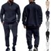 Autumn/Winter Men's Casual Sports Suit Jacquard Stand Collar Loose Fit Two Piece Set Street Wear_viptrois.com