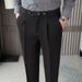 2022 Men's Casual Dress Pants Korean Style Slightly Elastic Slim Fit Cropped with Unique Waistband Drape like Style_viptrois.com