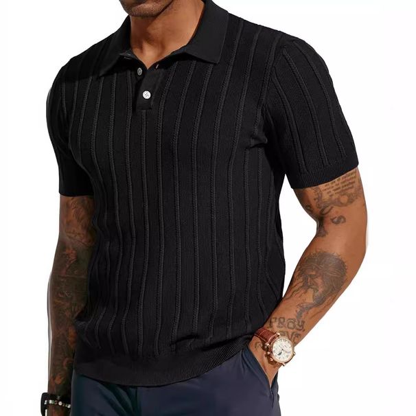Men's Clothing Polo Shirt Short Sleeved V Neck Cool Breathable Casual Tops Knitted Men's Shirt_viptrois.com