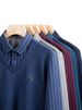 Romon Autumn Winter Men's New Wool Silk Two-Piece Knitted Sweater Fleece Lined Thickened Warm Long Sleeve Striped_viptrois.com