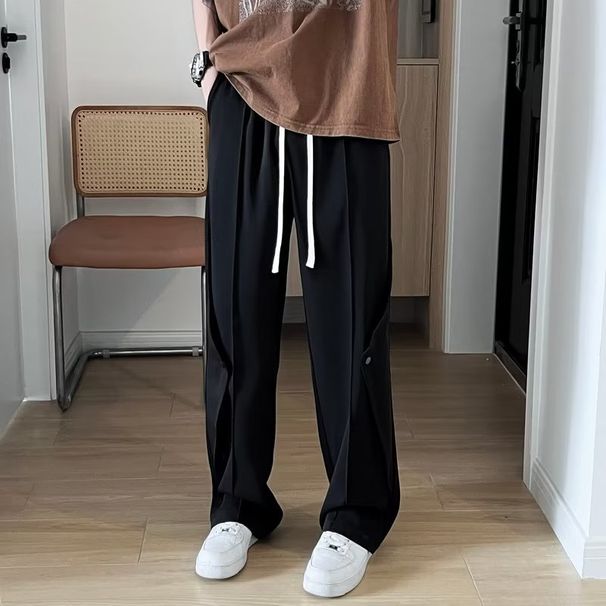 Men's Clothing Straight Vertical Thin Trousers Men's Summer Thin Style Handsome Drape Wide Leg Pants Trendy Brand Loose Casual Pants_viptrois.com