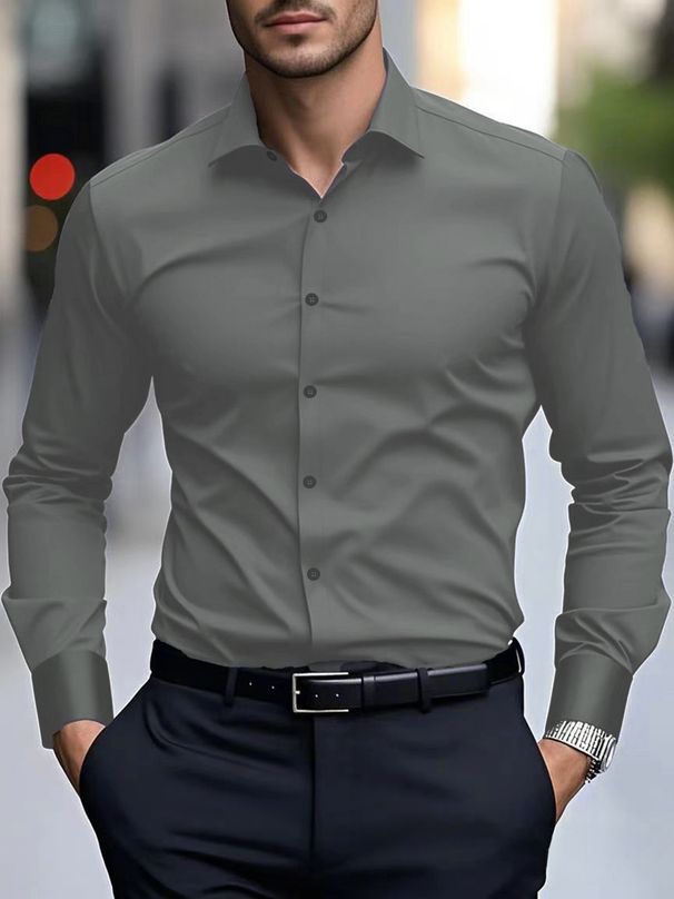 Men's Spring And Autumn Long Sleeved White Shirts, Formal Slim Fit, Professional Large Size Work Shirts_viptrois.com
