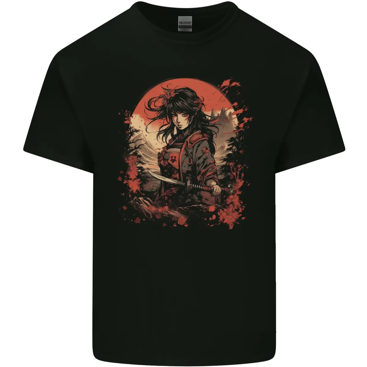 Anime Samurai Girl Fantasy Warrior Mens Cotton T-Shirt Mens Womens Tees Top Tee Top_viptrois.com