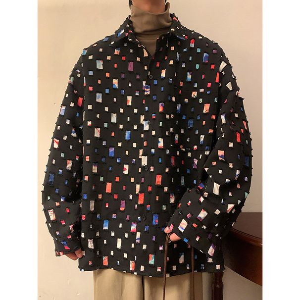 New Spring Fashion Cotton Distressed Shirt For Men Women Oversized Loose Fit Long Sleeve Button-Up With Color Block Design White Black Beige Orange_viptrois.com