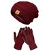 hot selling winter fashion knitted wool hat for women warm hat gloves two piece set thickened plus velvet cold hat_viptrois.com