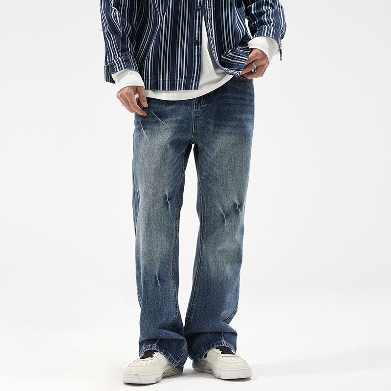 Men's Clothing Nostalgic Micro Flared Jeans Men's Autumn And Winter Retro Drape Washed Pants Loose Casual High Street Straight_viptrois.com