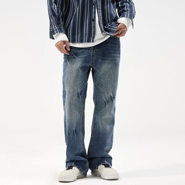 Men's Clothing Nostalgic Micro Flared Jeans Men's Autumn And Winter Retro Drape Washed Pants Loose Casual High Street Straight_viptrois.com