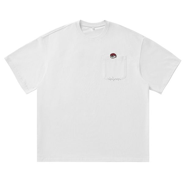 Embroidered Design Pure Cotton Short Sleeved Men's Spring And Summer New Style Loose Casual Couple Trendy Brand T-shirt_viptrois.com