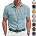 Men's Clothing Summer Short Sleeved Shirt Casual Loose Khaki Corduroy Workwear Heavy T Shirt_viptrois.com