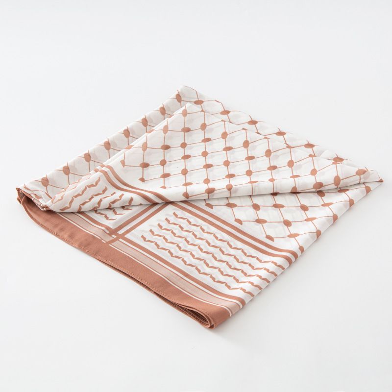 Unisex Muslim headscarf chiffon printed checkered square_viptrois.com