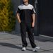 "Men's Color Block Waffle Knit Short Sleeve Set – Breathable Loose Fit Crew Neck T-Shirt & Casual Pants (Black/Khaki/Grey/Green, Sizes S-XXXL)"_viptrois.com