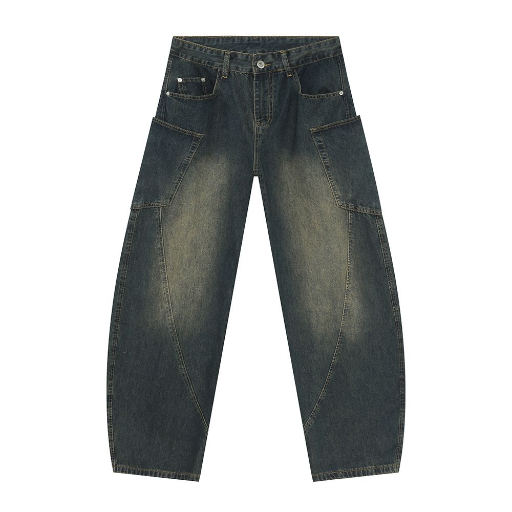 Men's Workwear Jeans With Structural Seam Design & Curved Utility Pockets Loose Fit Denim Pants For All Seasons (XS-XL)_viptrois.com