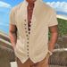 2023 Summer Men's Cotton And Button Standing Neck Short Sleeved Shirt_viptrois.com