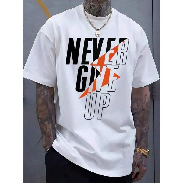 Pure Cotton Men's Casual Graphic T-Shirt "Never Give Up" Never Give up Design Short Sleeve Tees for Men_viptrois.com