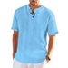 Men's New Summer Short T-shirt Loose Retro Bamboo Henley Shirt Tops_viptrois.com