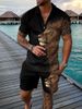 Men's Clothing Menswear New Independent Station Supply Casual Contrast Color Polo Zip Lapel Shirt Short Sleeve Set_viptrois.com