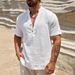 Men's Single Layer Solid Color Breathable Stand Up Collar Short Sleeved Shirt American Style Fashion Simple Design_viptrois.com