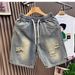 American Style Casual Distressed Jeans For Men Loose Trendy Cool Five-Point Shorts Summer New Mid-Length Pants_viptrois.com