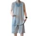 Casual Sports Suit Men Summer Sleeveless T-Shirt Vest Shorts Two-Piece Set For Teen Boys Ice Silk Cool Basketball Outfit_viptrois.com