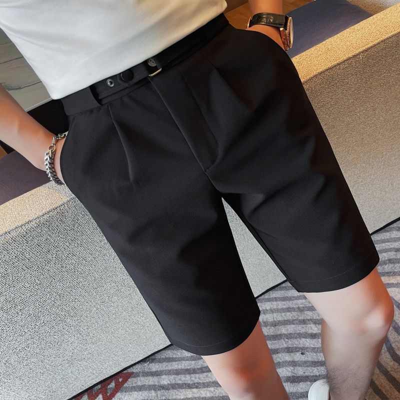 Men's Summer Slim Fit 5-Inch Dress Shorts – Subtle Pinstripe Luxury Casual Trousers (Breathable Polyester, Micro-Stretch, British-Inspired Tailoring)_viptrois.com
