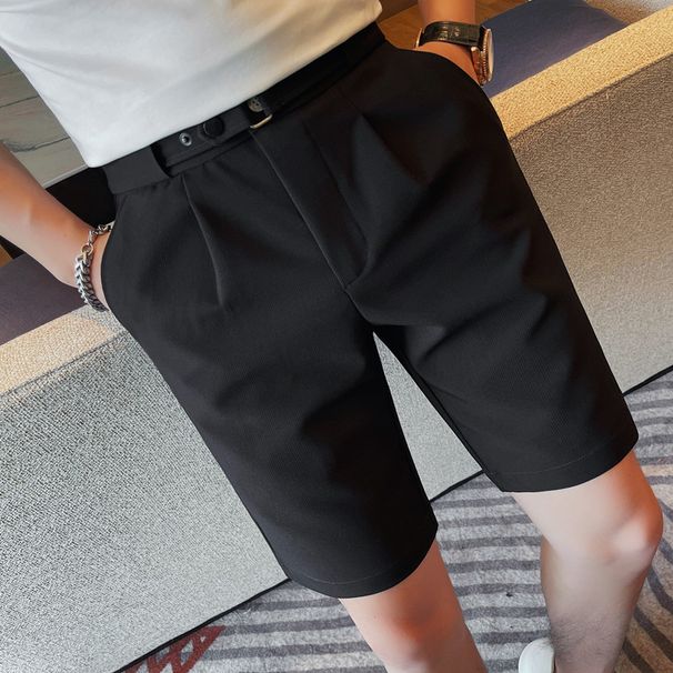 Men's Summer Slim Fit 5-Inch Dress Shorts – Subtle Pinstripe Luxury Casual Trousers (Breathable Polyester, Micro-Stretch, British-Inspired Tailoring)_viptrois.com