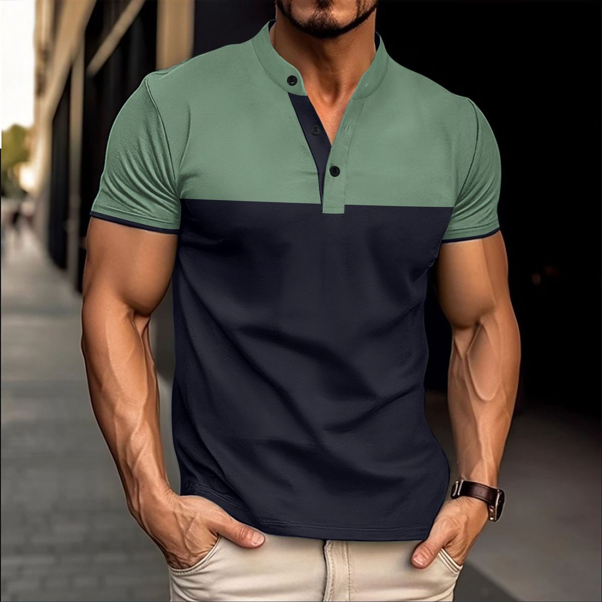 Men's Slim-Fit Color Block Polo T-Shirt - Breathable Polyester Short Sleeve Top For Business Casual & Daily Wear_viptrois.com